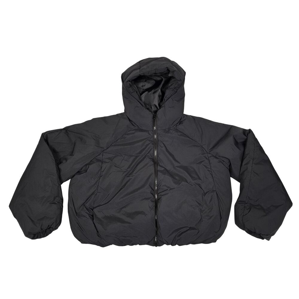Old Navy Cropped Jacket Womens Large Black Hooded Puffer Water Resistant Winter